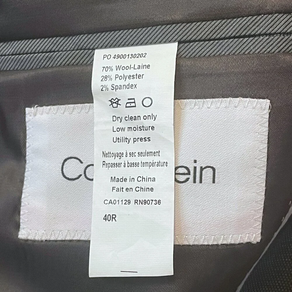 NWT Calvin Klein Slim Fit Stretch Wool Blend Blazer Jacket Sz. 40R